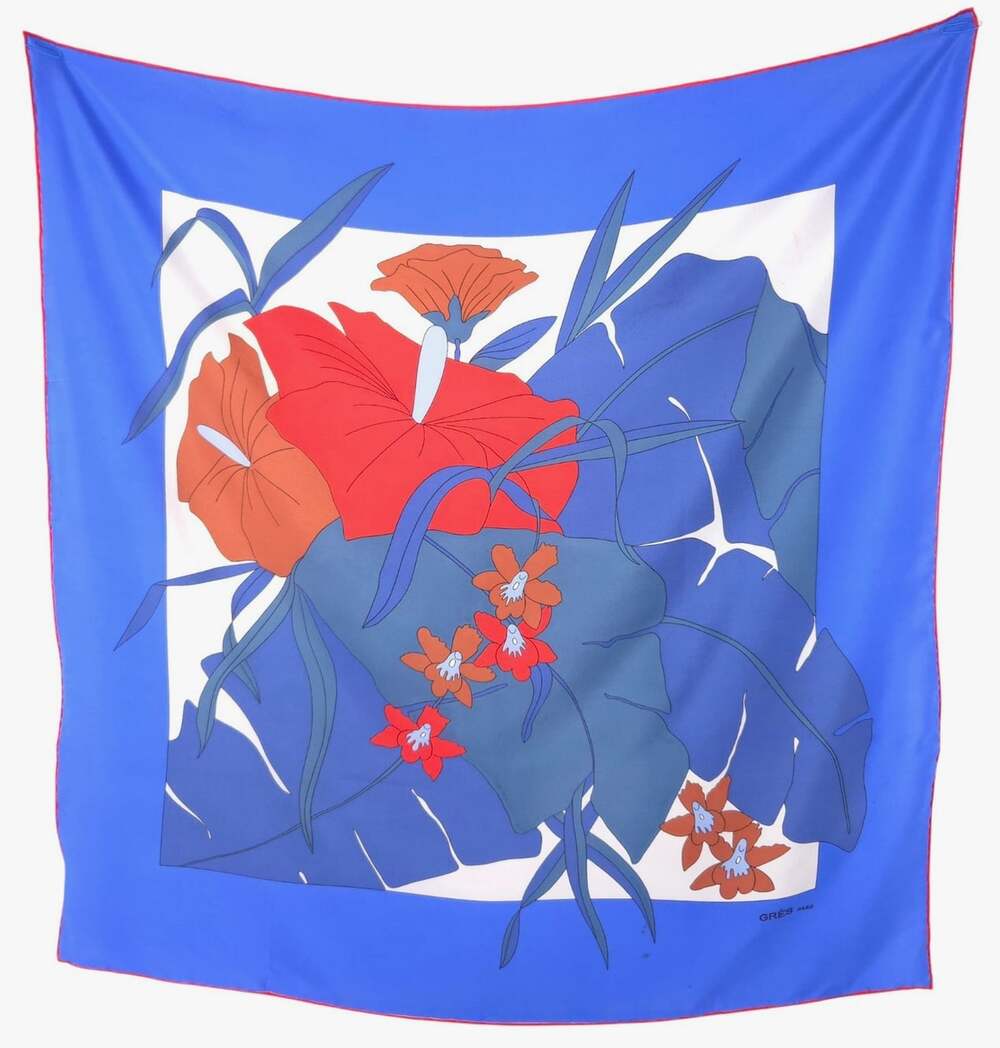 Vintage Gres Paris Floral Silk Square Scarf 34" x 33.5"  Womens Blue Red $195